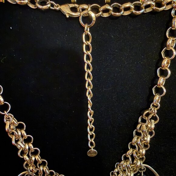 Chunky Gold Tone Georgian Style Chain Teardrop Bib Statement Necklace - Picture 3 of 6